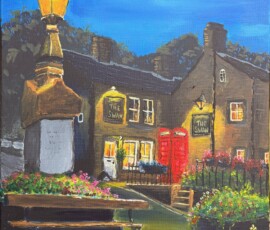 All Saddleworth Art For Sale A Welcome Sight on a Dark Night - size: 15.5” x 19.5 ” - Price - £149