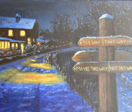 All Saddleworth Art For Sale Which Way to the Pub? - River Tame, Delph - size: 18” x 14” - Price: £129