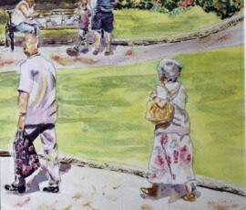 All Saddleworth Art For Sale Finding a bench (Uppermill Park) - size: 12” x 8” - Price: £99